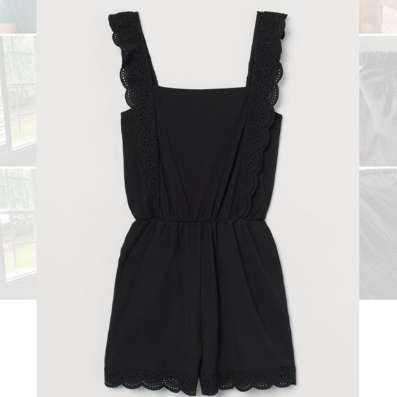 H&M Eyelet-trimmed Romper in Black Size Small - Picture 1 of 7